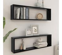 vidaXL Wall Cube Shelf 2 Pcs Black 100x15x30 cm Engineered Wood, Black