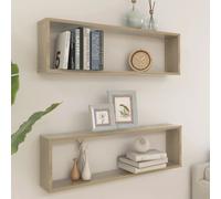vidaXL Wall Cube Shelf 2 pcs Sonoma Oak 100x15x30 cm Engineered Wood