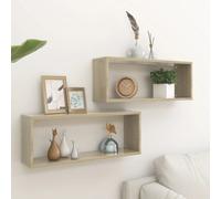 vidaXL Wall Cube Shelf 2 pcs Sonoma Oak 60x15x23 cm Engineered Wood