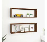 vidaXL Wall Cube Shelves 2 pcs Brown Oak 80x15x26.5 cm Engineered Wood