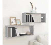 vidaXL Wall Cube Shelves 2 pcs Grey Sonoma 60x15x23 cm Engineered Wood