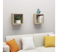 vidaXL 2x Wall Cube Shelves Sonoma Oak Storage Wall Hanging Floating Shelf