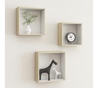 vidaXL 3x Wall Cube Shelves White and Sonoma Oak Bookcase Storage Furniture