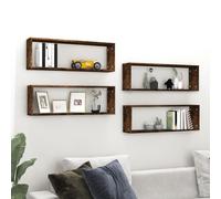 Vidaxl Wall Cube Shelves 4 Pcs Smoked Oak 80X15X26.5 Cm Engineered Wood, Brown