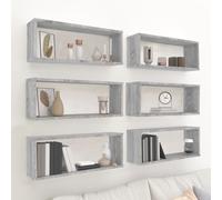 vidaXL Wall Cube Shelves 6 pcs Grey Sonoma 60x15x23 cm Engineered Wood