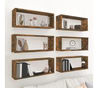 vidaXL Wall Cube Shelves 6 Pcs Smoked Oak 60x15x23 cm Engineered Wood