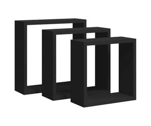 vidaXL Wall Cube Shelves - Set of 3 Modern MDF Floating Shelves in Black for Display Storage in Home & Office