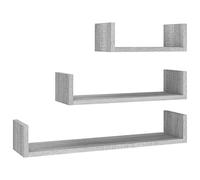 vidaXL Wall Display Shelves - Set of 3, U-Shaped, Grey Sonoma, Engineered Wood, Assembly Required, Different Sizes