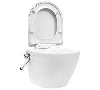 vidaXL Wall-Hung Ceramic Toilet with Rimless Design - White, Bidet Function, Soft-Close Mechanism, Easy Mounting with Concealed Hardware.