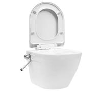 vidaXL Wall-Hung Ceramic Toilet with Rimless Design - White, Bidet Function, Soft-Close Mechanism, Easy Mounting with Concealed Hardware.