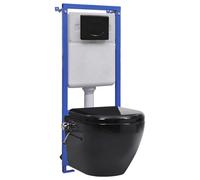 vidaXL Wall Hung Rimless Toilet with Concealed Cistern Black Ceramic