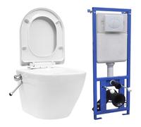 vidaXL Wall Hung Rimless Toilet with Concealed Cistern Ceramic White