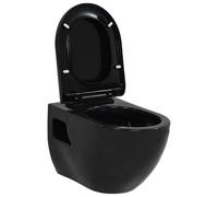 vidaXL Wall-Hung Toilet Ceramic Black Home Bathroom Furniture WC Seat Fixture