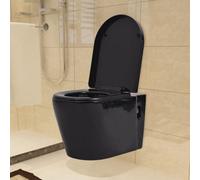 vidaXL Wall Hung Toilet Ceramic Black Suspended Soft-close Bathroom Furniture