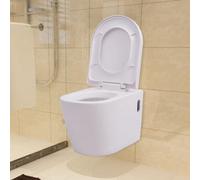vidaXL Wall Hung Toilet Ceramic White Suspended Soft-close Bathroom Furniture