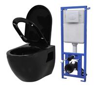 vidaXL Wall-Hung Toilet with Concealed Cistern Ceramic Black Bathroom Fixture
