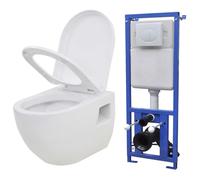 vidaXL Wall-Hung Toilet with Concealed Cistern Ceramic White Bathroom Fixture