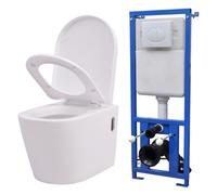 vidaXL Wall Hung Toilet with Concealed Cistern Ceramic White Bathroom WC Seat