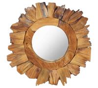 vidaXL Wall Mirror 40 cm Teak Round Home Wooden Decorative Hanging Mirror