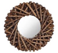 vidaXL Wall Mirror 40 cm Teak Round Wooden Decorative Hanging Mirror Home