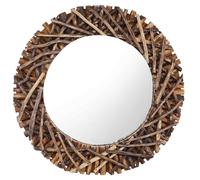 vidaXL Wall Mirror 60 cm Teak Round Wooden Decorative Hanging Mirror Home