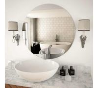 Round Glass Wall Mirror 70 cm Frameless Minimalist Silver-Edge Décor for Bedroom