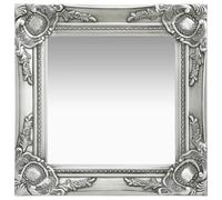 vidaXL Wall Mirror with Ornate Baroque-Style Wooden Frame, Silver, 40x40 cm, Square, Wall-mounted for Dressing Room