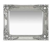 vidaXL Rectangular Wall-Mounted Dressing Room Mirror with Classic Baroque Style Wooden Frame in Silver, 50x40 cm