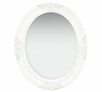 Wall Mirror Baroque White 50cm Round Bevelled Wooden Frame Glass 50x60cm EngWood