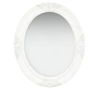 Wall Mirror Baroque White 50cm Round Bevelled Wooden Frame Glass 50x60cm EngWood