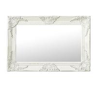 vidaXL Wall Mirror Baroque Style - Rectangular White Wood Frame with Decorative Bevelled Edge for Dressing Room
