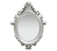vidaXL Wall Mirror- Silver-Coloured Castle Style Mirror with Ornate PU Frame, Oval-shaped for Dressing Room, Living Area and Bedroom, 56x76cm