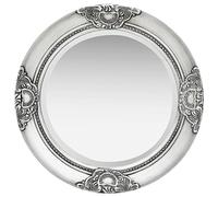 vidaXL Wall Mirror in Baroque Style, Decorative Round Wall-Mounted Dresser Mirror, Antique Silver Look with Ornate Frame, Made of Wood and Glass, 50 cm Diameter
