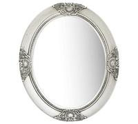 vidaXL Wall Mirror in Baroque Style: Meticulously Crafted Wooden Frame, Unique Bevelled Edge, Silver Colour, with Mounting Hooks - 50x60 cm