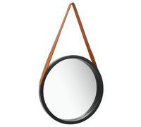 vidaXL Wall-mounted Dresser with Faux Leather Strap 40 cm | Round Retro Wall Mirror | Natural Paulownia Wood Frame | Elegant Home Decor