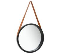 vidaXL Wall-mounted Dresser with Faux Leather Strap 40 cm | Round Retro Wall Mirror | Natural Paulownia Wood Frame | Elegant Home Decor