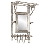 vidaXL Wall-Mounted Aluminium Luggage Rack with Coat Hangers - Adjustable Mirror, Ventilated Shelf, Sliding Hooks, Nickel Finish, 20kg Load