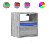 vidaXL Wall-mounted Bedside Cabinet with LED Lights Floating Shelf Grey Sonoma