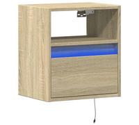 vidaXL Wall-mounted Bedside Cabinet with LED Lights, Floating Storage Cabinet fo