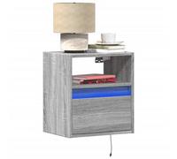 vidaXL Wall-mounted Bedside Cabinet with LED Lights Floating Shelf Grey Sonoma