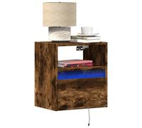 Wall-mounted Bedside Cabinet with LED Lights Floating Shelf Smoked Oak vidaXL