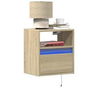 vidaXL Wall-mounted Bedside Cabinet with LED Lights Floating Shelf Sonoma Oak
