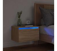 Wall-mounted Bedside Cabinet with LED Lights Side Table Engineered Wood vidaXL