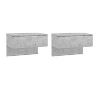 vidaXL 2x Wall Bedside Cabinets Home Bedroom Nightstand Floating Wall Hung Bed Cabinet Bedside Unit Indoor Furniture Concrete Grey Engineered Wood