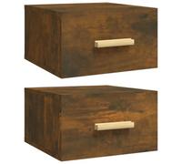 vidaXL 2x Wall-mounted Bedside Cabinets Smoked Oak Floating Bedside Wall Unit
