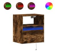 Wall-mounted Bedside Cabinets&LED Lights Bed Table 2 pcs Smoked Oak vidaXL