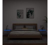 vidaXL Wall-mounted Bedside Cabinets with LED Lights 2 pcs Concrete Grey