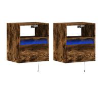 vidaXL Wall-mounted Bedside Cabinets with LED Lights 2 pcs, Floating Storage Cab