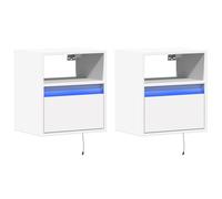 vidaXL Wall-mounted Bedside Cabinets with LED Lights 2 pcs, Floating Storage Cab