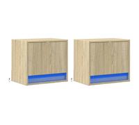 vidaXL Wall-mounted Bedside Cabinets with LED Lights 2 pcs, Floating Storage Cab